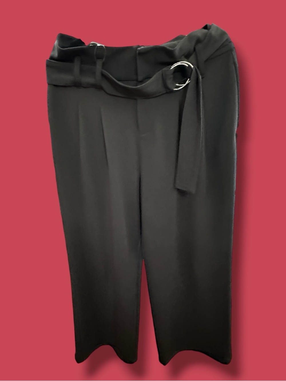 INC International Concepts Black Wide-Leg Belted Trousers